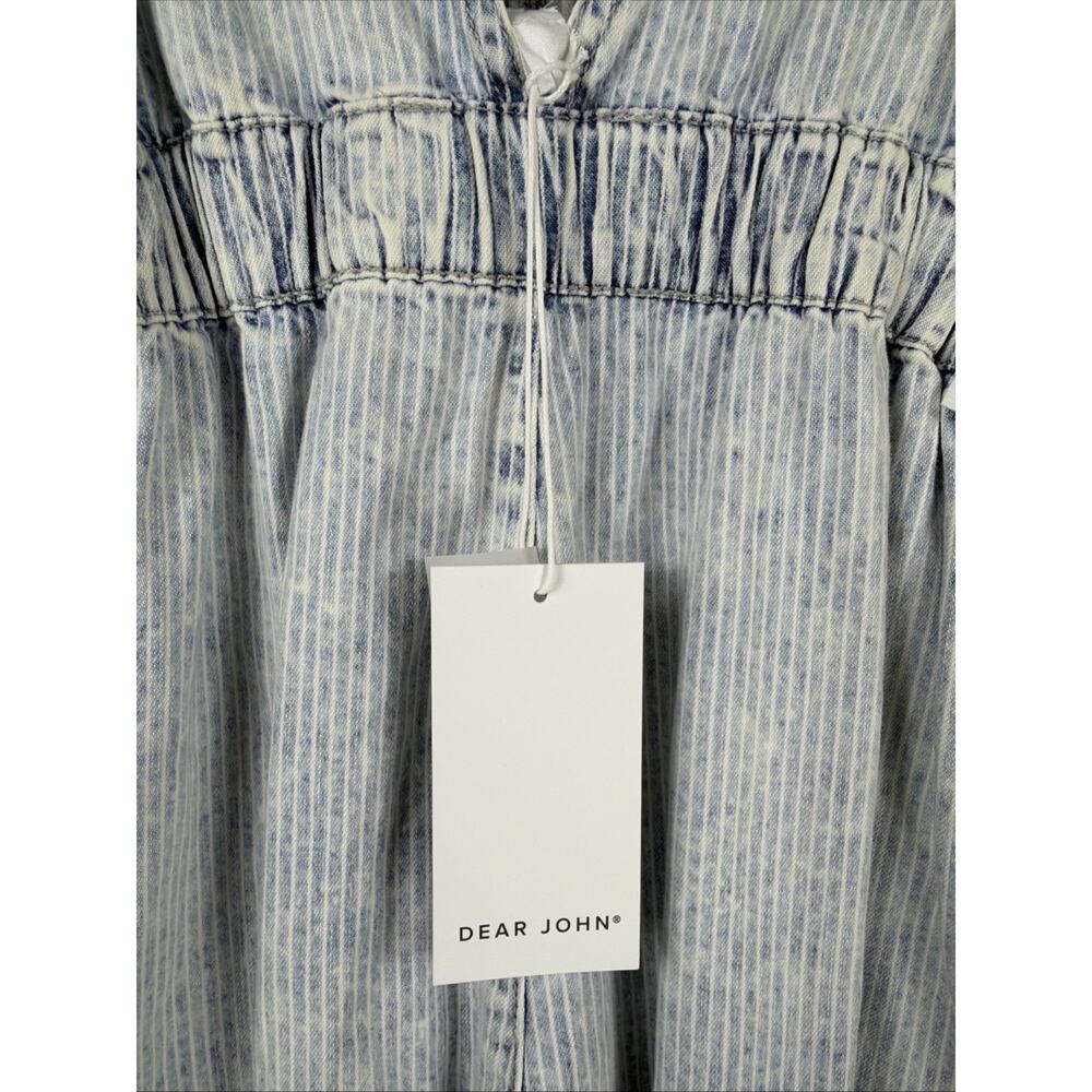 NWT Dear John Blue Pinstriped Overalls Romper Sleeveless Cropped Jumper #1087 XS - Picture 3 of 5